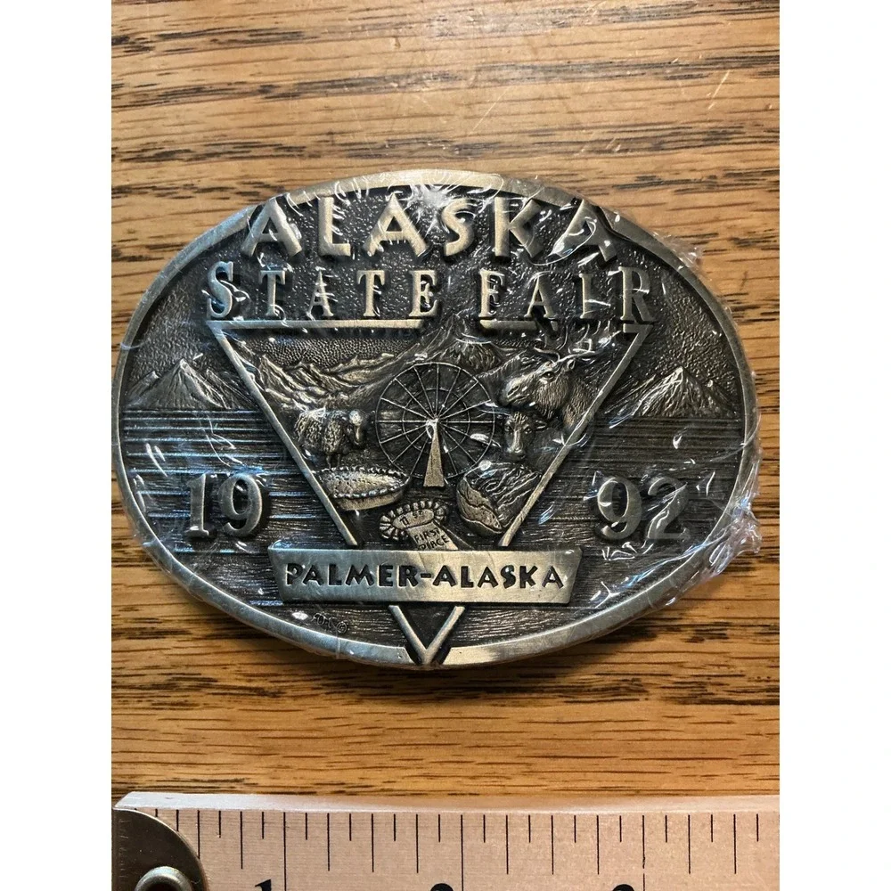 Vintage 1992 Alaska State Fair Belt Buckle Palmer Award Design Medals Brass